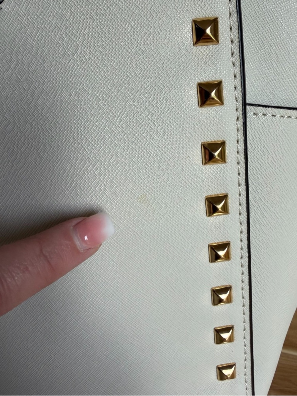 Michael Kors White/Cream Gold Selma Studded Saffiano Leather  XL Satchel - Picture 15 of 16
